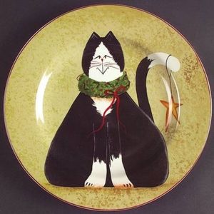 Christmas Cats Set Of Four (4) Stoneware Salad Or Dessert plates